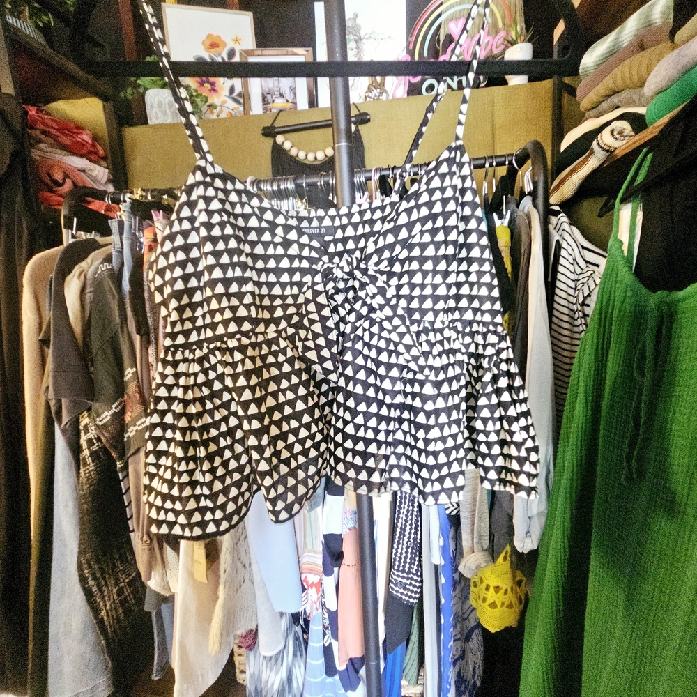 Black and White Patterned Women's Top